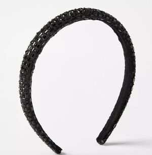 Black Beaded Rhinestone Padded Headband NWT Statement Hair Accessory